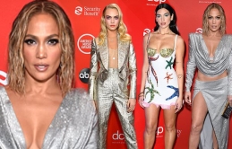 Jennifer Lopez, Dua Lipa, and Cara Delevingne bring the sparkle on the red carpet of the 2020 AMAs