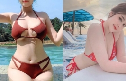 Diện bikini mắt xích, hot girl siêu vòng một khẳng định ai gặp cũng phải đổ