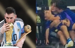 Messi cùng Argentina vô địch World Cup, dân mạng bật cười vì cậu con trai anti-bố 'xỉu ngang' trên khán đài