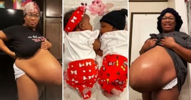 Strength Of A Woman: Mother Of New Set Of Twins Flaunts Giant Baby Bump After Babies Arrived A Month Before Due Date Strength Of A Woman: Mother Of New Set Of Twins Flaunts Giant Baby Bump After Babies Arrived A Month Before Due Date
